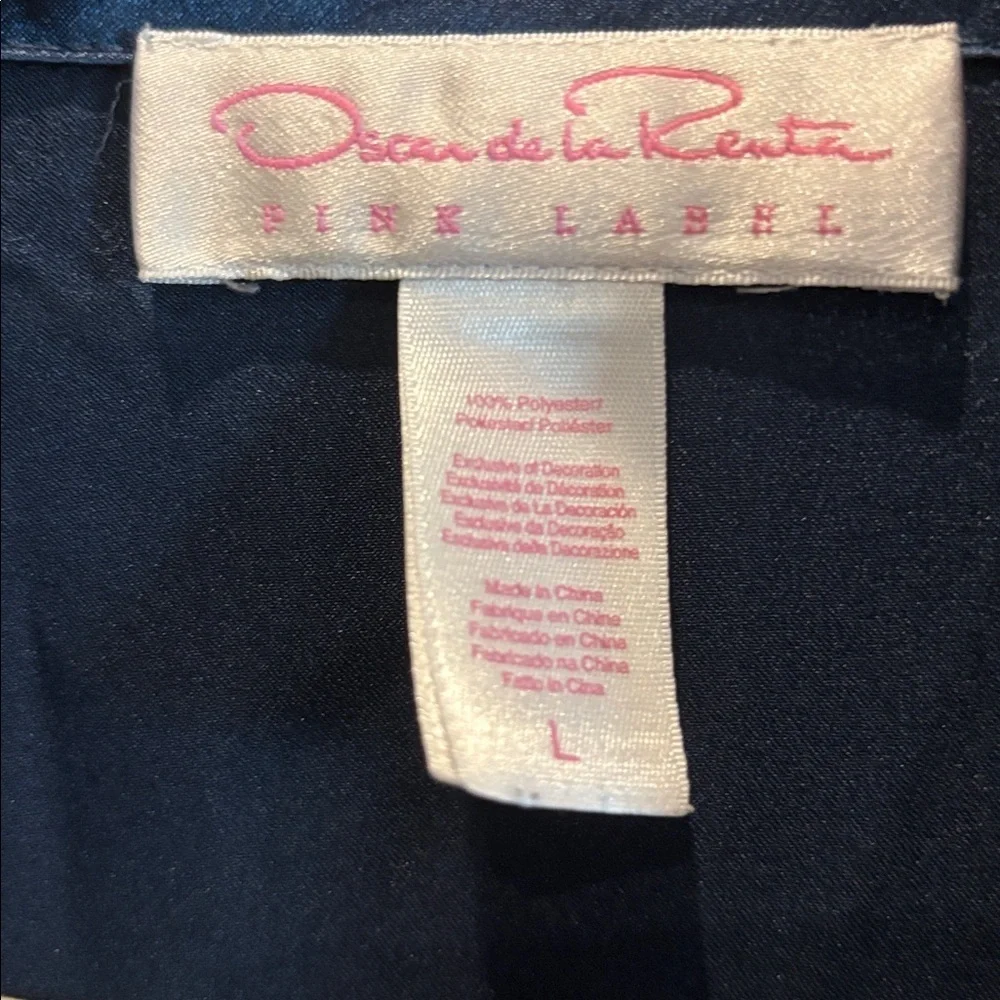 Oscar de la Renta Midnight Blue Satin Pajama Set Large - Picture 4 of 11